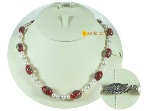 6-7mm pearl necklace with coloured glaze