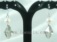 wholesale faceted tan crystal with white freshwater pearl earrin