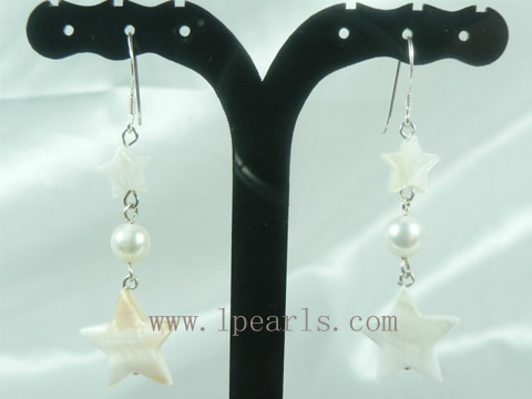 wholesale white pentagram shell sterling silver dangling earring