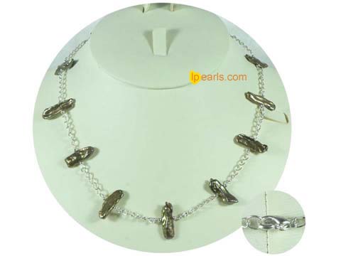 champagne 20x8mm keishi freshwater pearl tin cup necklace