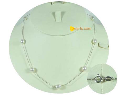 handcrafted sterling tin cup pearl necklace-rice shape pearl
