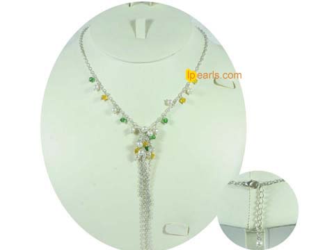 4-5mm white freshwater jewelry pearl necklace with crystal beads