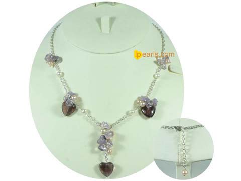 4-5mm pink freshwater jewelry pearl necklace with purple hear cr