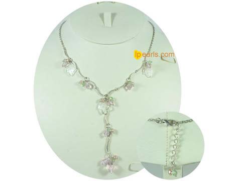 4-5mm pink freshwater jewelry pearl necklace with pink crystal a