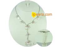 4-5mm pink freshwater jewelry pearl necklace with pink crystal a