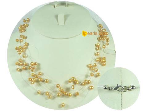 5-6mm yellow top drilled potato freshwater pearl necklace