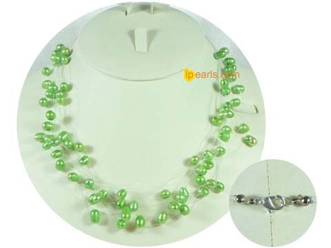 wholesale 6-7mm green top drilled potato freshwater pearl neckla