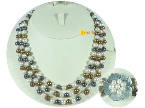 7-8mm white and black potato freshwater pearl necklace