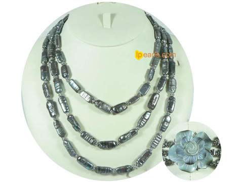 Three rows black freshwater branch jewelry pearl necklace