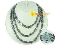 Three rows black freshwater branch jewelry pearl necklace