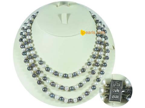 7-8mm three strands potato freshwater pearl necklace