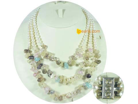 white pink potato freshwater pearl necklace with crystals