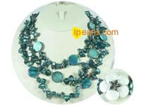 three rows dark blue blister jewelry pearl necklace with shell b