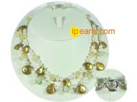 6-7mm white freshwater jewelry pearl neckalce with champagne coi