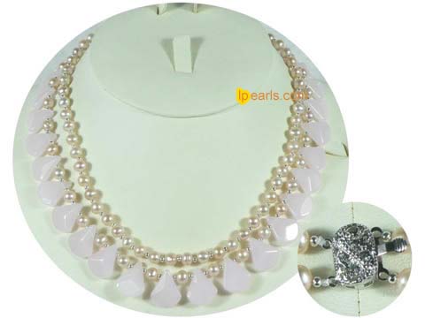 6-7mm pink potato freshwater pearls with crystal necklace