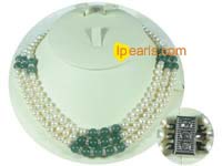 Precious three rows white fresh water jewelry pearl necklace