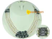 Precious three rows white fresh water jewelry pearl necklace wit