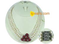 Three strands 6-7mm white freshwater jewelry pearl necklace