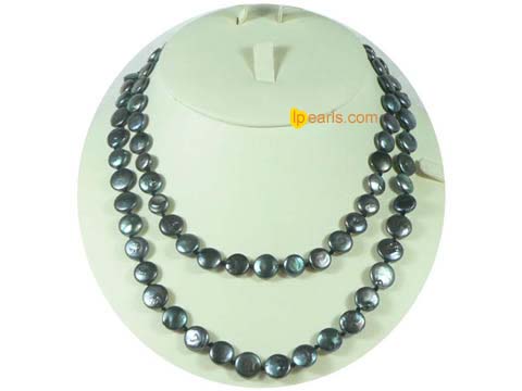 wholesale 10mm black coin freshwater pearl rope necklace