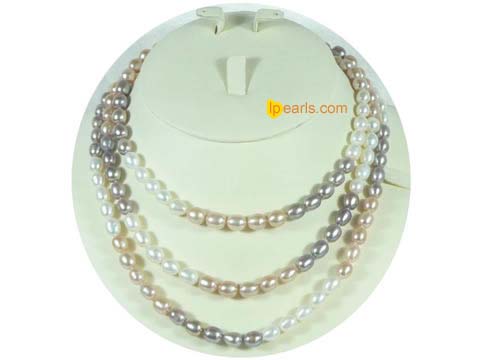 6-7mm multi-color rice freshwater pearl necklace on wholesale