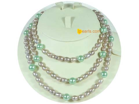 7-8mm rice freshwater pearl with shell pearl necklace