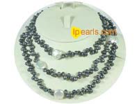 wholesale black top drilled pearl with white coin pearl necklace