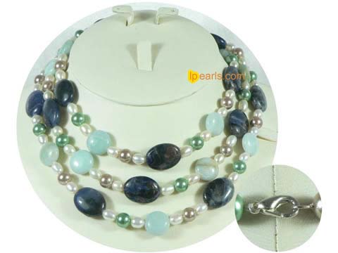 white rice pearl with gemstone long necklace on wholesale