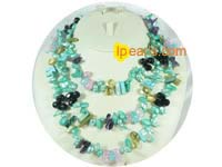 turquoise-crystal beads and blister pearls long necklace