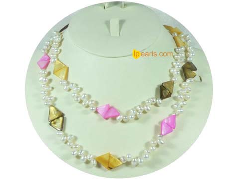 5-6mm white top drilled pearls with shell pearls necklace