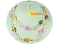 5-6mm white top drilled pearls with shell pearls necklace