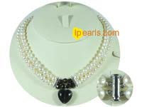 two-strand white freshwater pearl&purple crystal bridal necklace