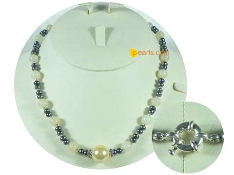 5-6mm black button pearl with topaz necklace