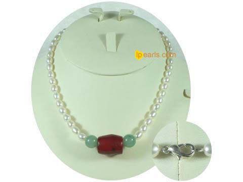 AA white rice shape cultured freshwater jewelry pearl necklace