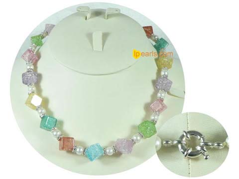 7-8mm white freshwater jewelry necklace matching multicolor crys