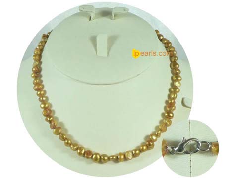 6-7mm golden color smooth on both sides freshwater pearl necklac