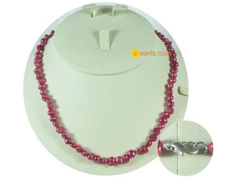 6-7mm maroon color nugget  freshwater pearl necklace