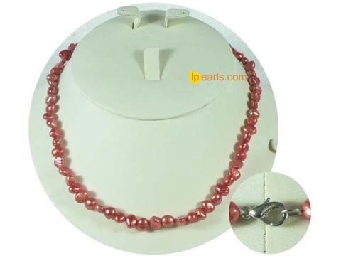 6-7mm red color nugget freshwater pearl necklace