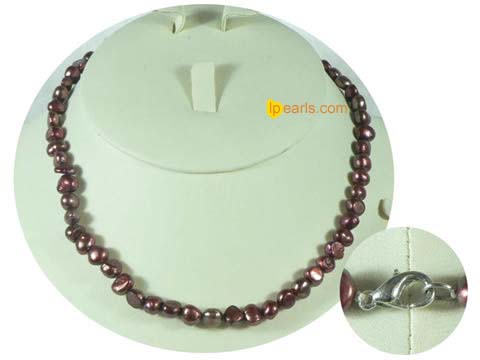 6-7mm wine red color nugget freshwater pearl necklace