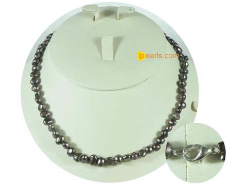 6-7mm black color nugget freshwater pearl necklace