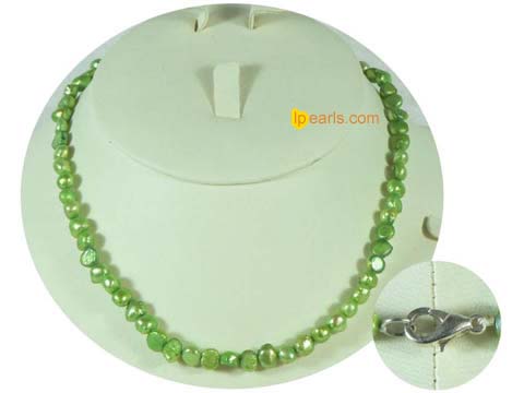6-7mm green color smooth on both sides freshwater pearl necklace