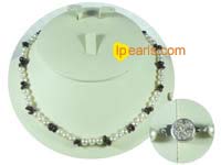 6-7mm white potato pearl single necklace with crystals