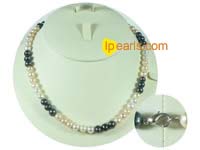 7-8mm freshwater pearl necklace with three different colors