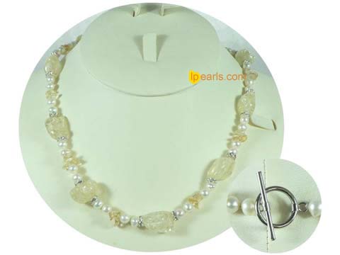 necklace with freshwater jewelry pearls & yellow baroque crystal