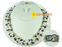 5-6mm white pearl necklace mixing garnet beads