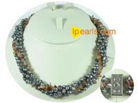 4 twisted strands pearl necklace with agate beads