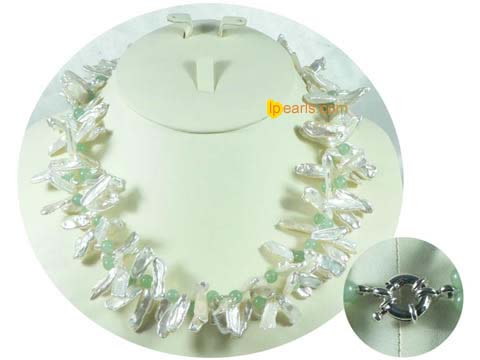 two twisted strands biwa pearl necklace mixing jades