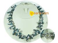 Two twisted strands dark blue and white blister pearl necklace