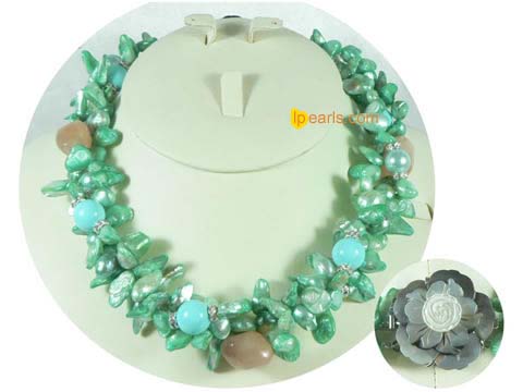 8*12mm twisted green freshwater pearl necklace