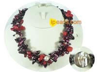 twsited strands blister pearl necklace with coral beads
