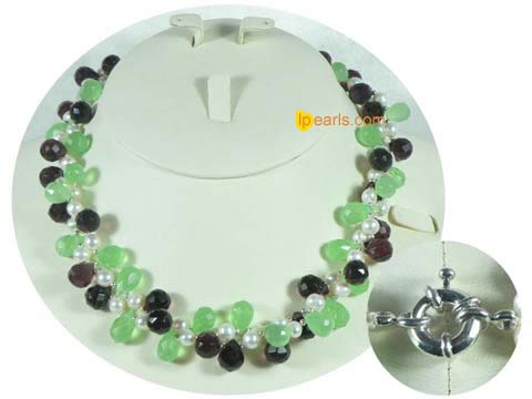 5-6mm white freshwater pearl necklace mixing rainbow stones